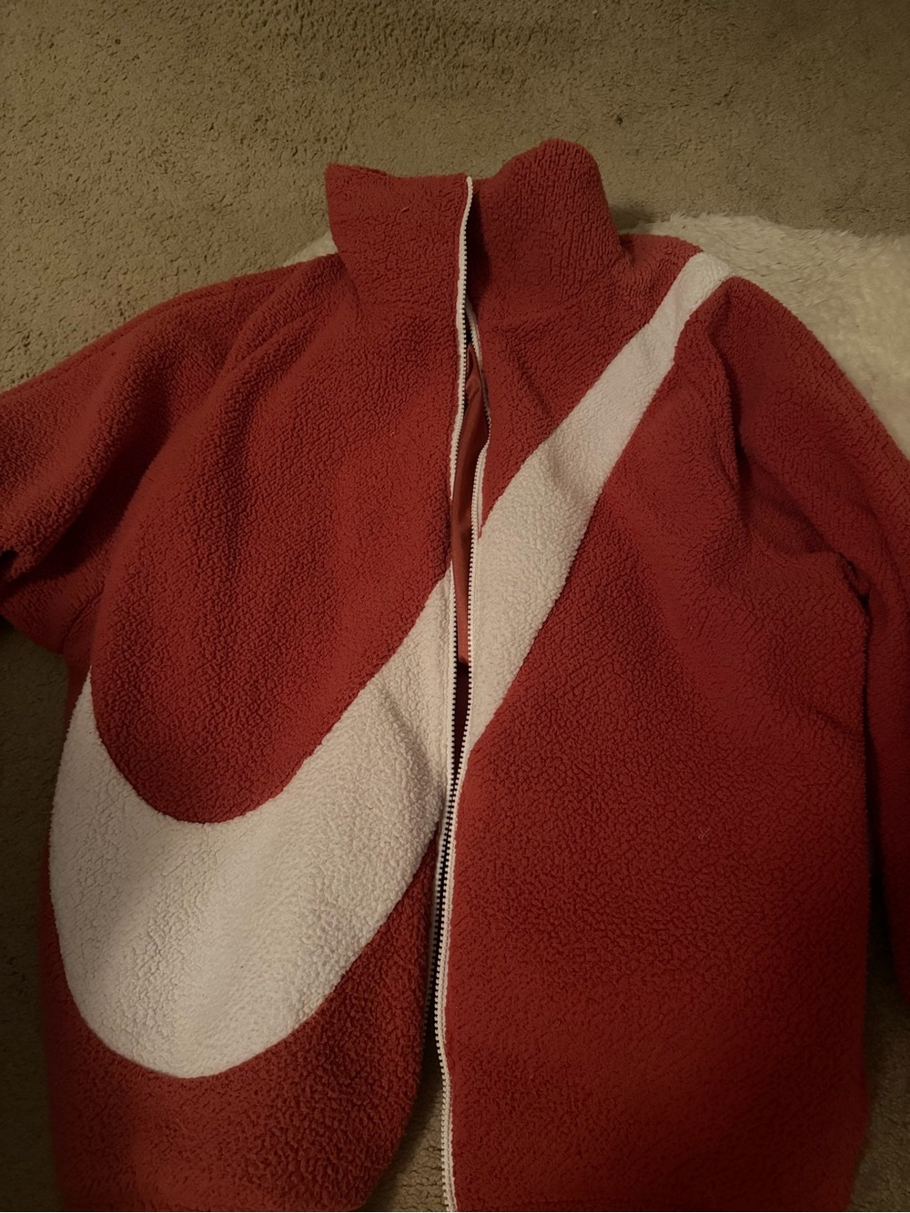 Nike Pink and White Teddy Fleece Jacket - Women